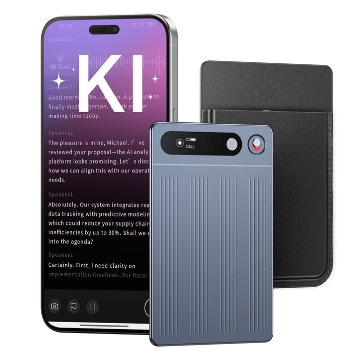 KI Digitales Diktiergerät Mit Hülle,64GB Aufnahmegerät Mit KI Transkription & Zusammenfassung,Tragba