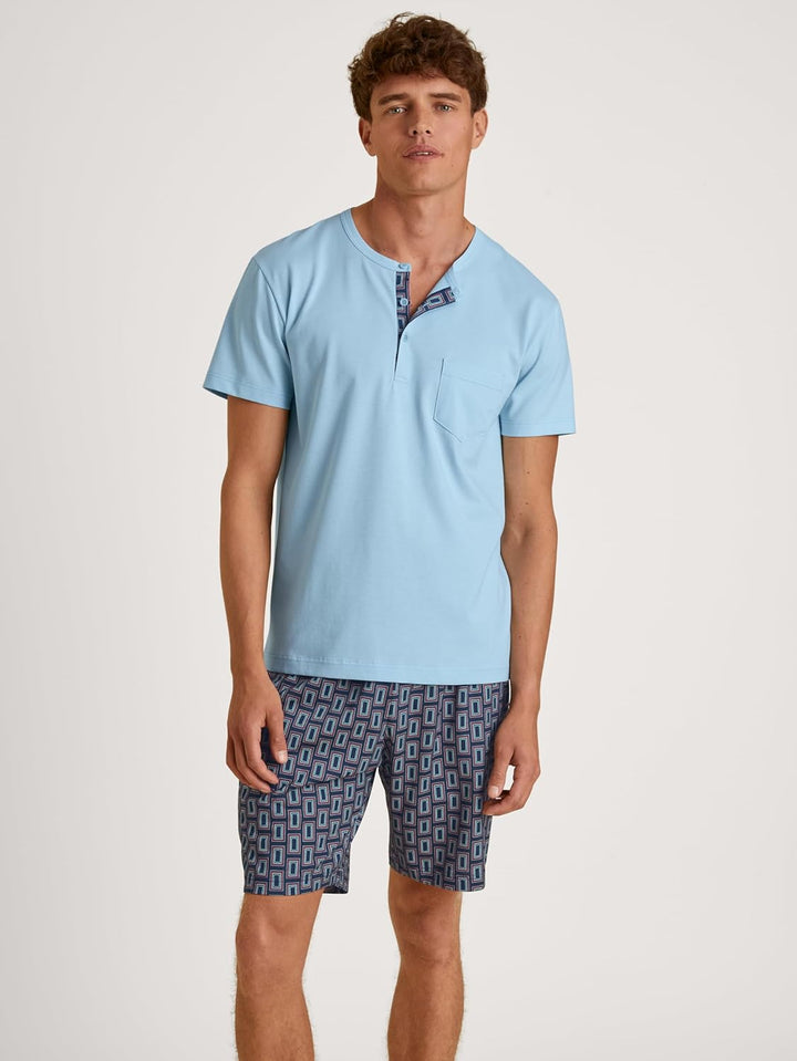 CALIDA Relax Imprint Kurz-Pyjama Herren, aus 100% Baumwolle, pflegeleicht, elastisch und formstabil,