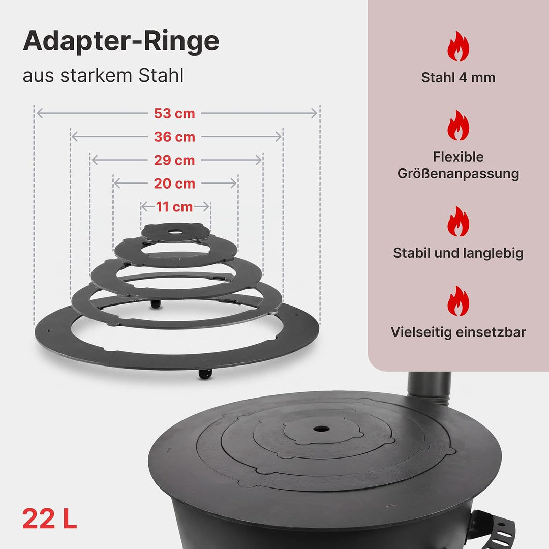 Ø49cm Uchag 2mm stahl Utschak mit Adapter-Ringe Rohr Utschag Feldküche Feuerstelle Campingofen Ausse