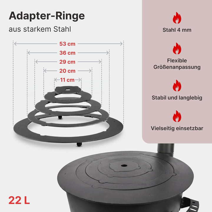 Ø49cm Uchag 2mm stahl Utschak mit Adapter-Ringe Rohr Utschag Feldküche Feuerstelle Campingofen Ausse