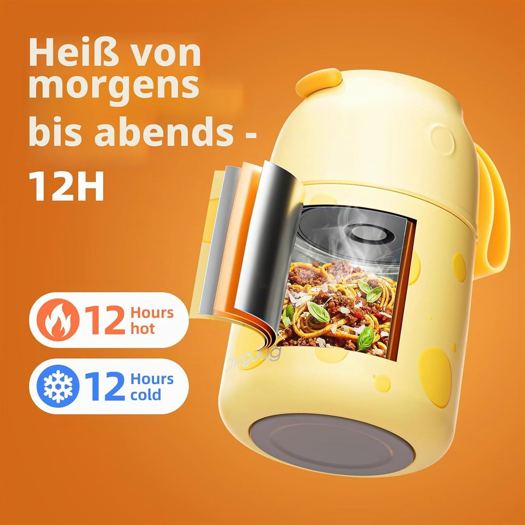 Thermobehälter für Essen 530ml, Edelstahl Thermobecher für Essen Warmhaltebehälter mit Löffel, Ausla