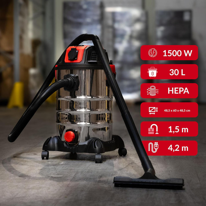 LEHMANN Industriestaubsauger mit Steckdose 2000W, Nass Trockensauger mit 30L Metallbehälter, Blasfun