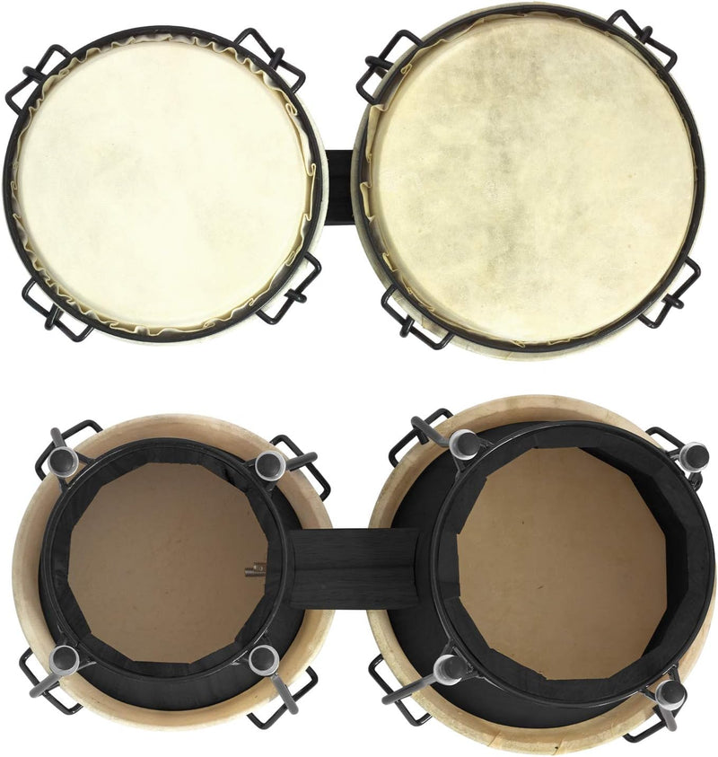 World Rhythm BON7 Bongos 6"" & 7"" Anfänger Eiche Bongo Drums - Matt Black Bongos mit gepolsterter G