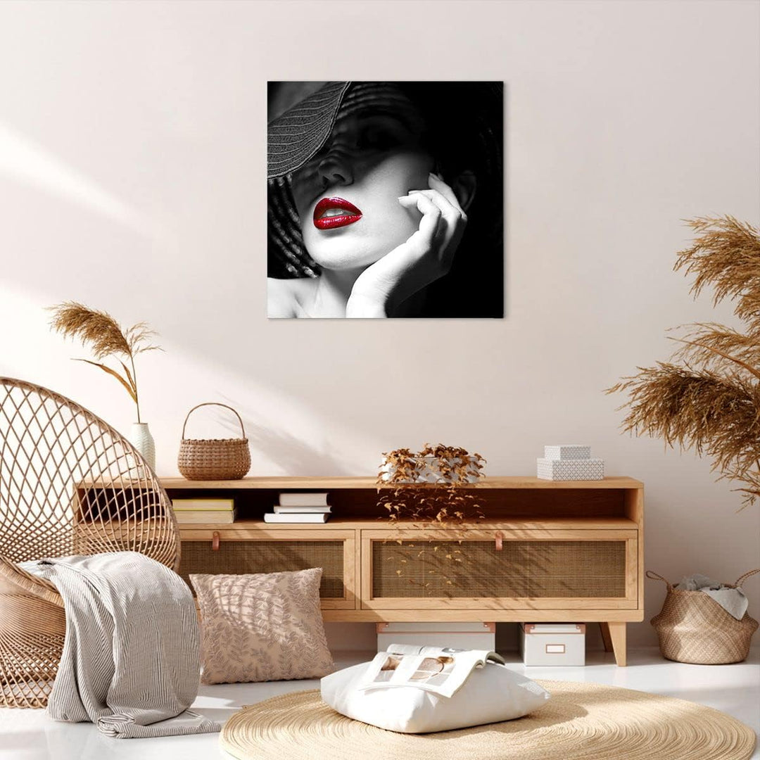 Bilder auf Leinwand Frau Gesicht Lippen Leinwandbild mit Rahmen 60x60cm Wandbilder Dekoration Wohnzi