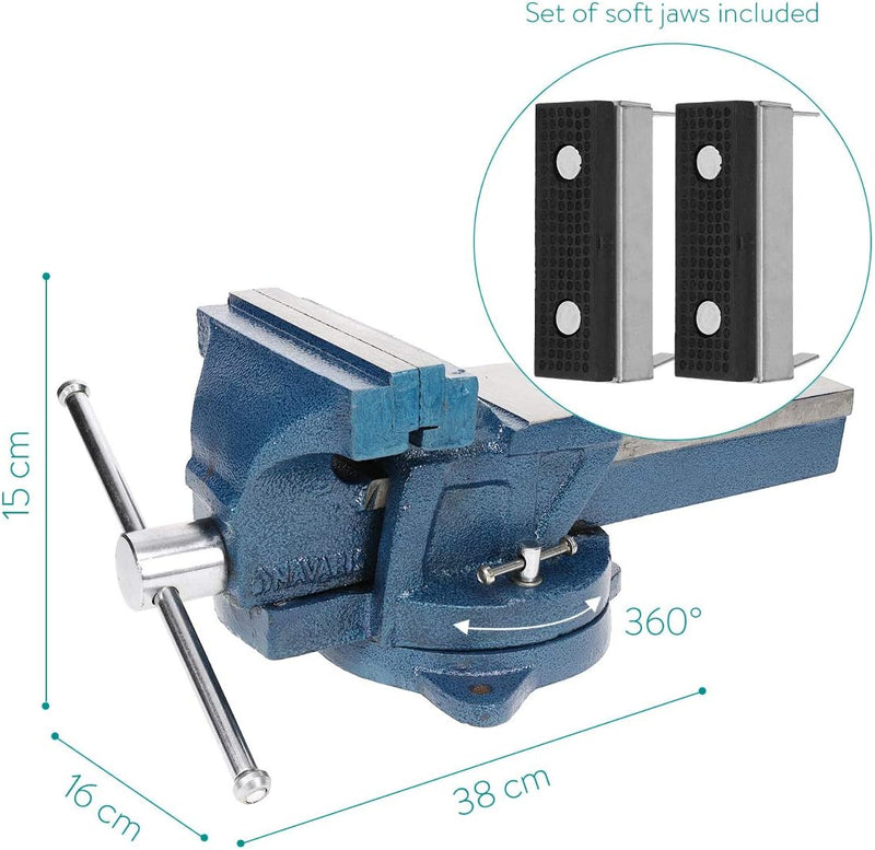 Navaris Schraubstock 150mm mit Schonbacken - aus Gusseisen - 135mm Spannweite - max. 2000kg Spannkra