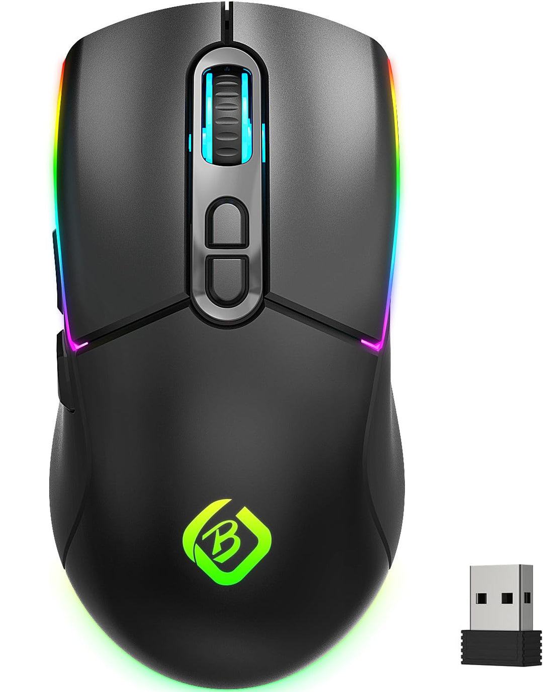 Kabellose Gaming Maus, Dual Mode 2.4GHz/Bluetooth 5.1 Maus Gaming, RGB LED Hintergrundbeleuchtung, E