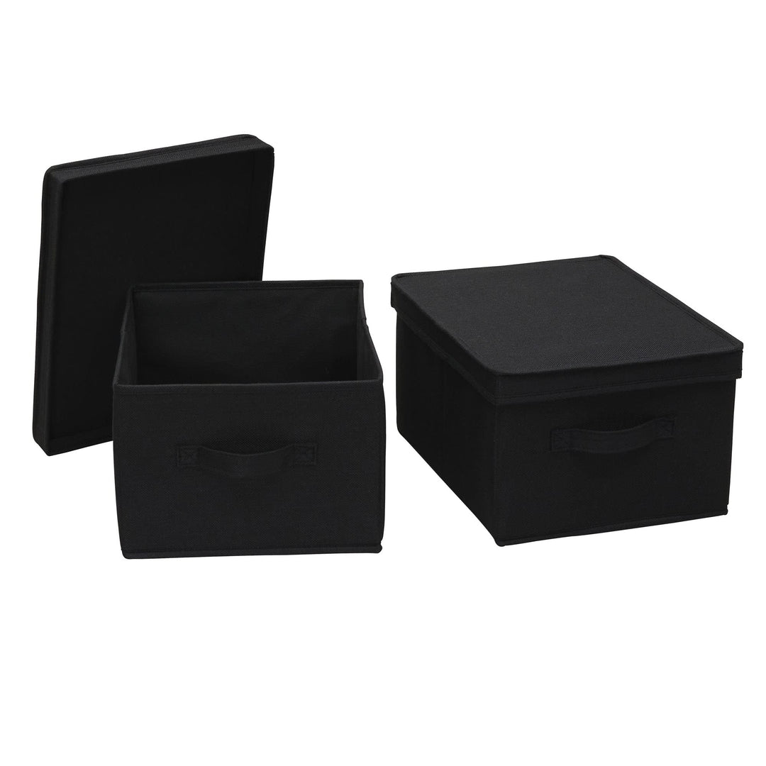 Household Essentials Grosse Aufbewahrungsbox aus Stoff, mit Deckelbox, Schwarz, 2 Stück Schwarz Larg