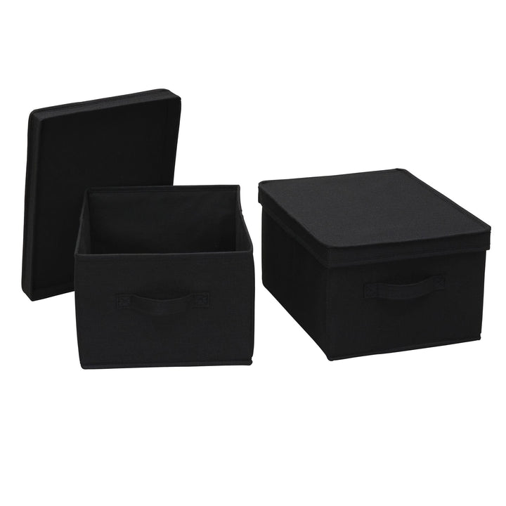 Household Essentials Grosse Aufbewahrungsbox aus Stoff, mit Deckelbox, Schwarz, 2 Stück Schwarz Larg