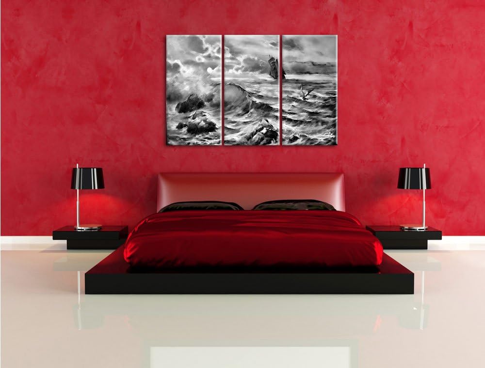 Pixxprint Sturm überm Meer Kunst als Leinwandbild/Grösse: 3 Teilig (120x80) cm/Wandbild/Kunstdruck/f