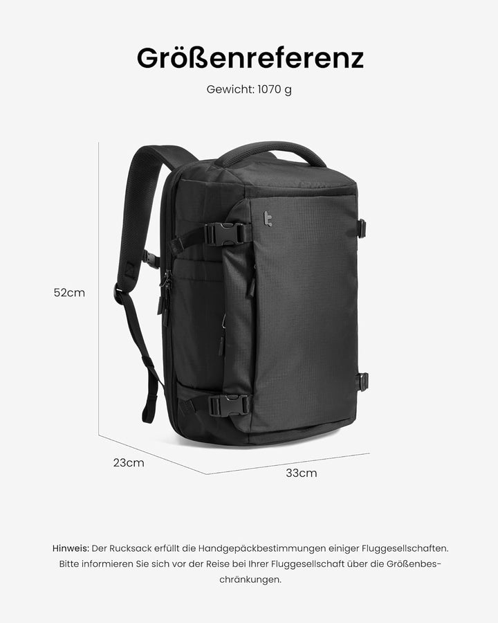 tomtoc 40L Reiserucksack, TSA-freundlicher Handgepäck Rucksack, Wasserdichter Rucksack Handgepäck Fl