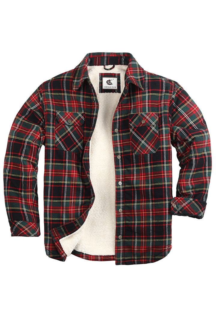 Coevals Club Herren Flanell Jacke Hemd Sherpa Holzfällerhemd Flanellhemd Langarm Kariertes Druckknöp