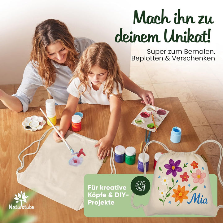 Baumwoll 10er SetNatur Turnbeutel Sportbeutel Zuziehbeutel Gymsack Sack Jute Schule Rucksack, Natur