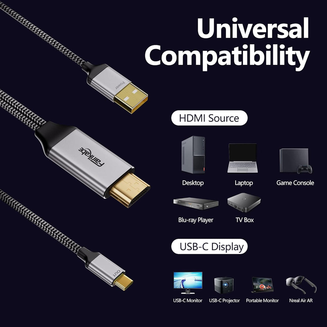 fairikabe HDMI auf USB C Kabel 4K @ 60Hz, HDMI auf USB Typ C Adapterkabel 2,0m mit USB Stromkabel, k