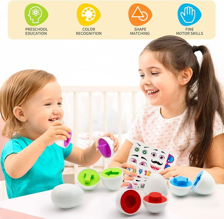 MOONTOY Montessori Eier Spielzeug für 1 2 3 Jahre Jungen Mädchen, Passende 12 Pcs Farbe & Form Erken