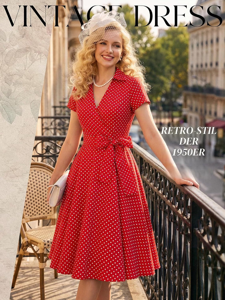 Rockabilly Kleider Damen V-Ausschnitt Midi Festliche Kleider für Hochzeit Vintage Cocktailkleid 3XL