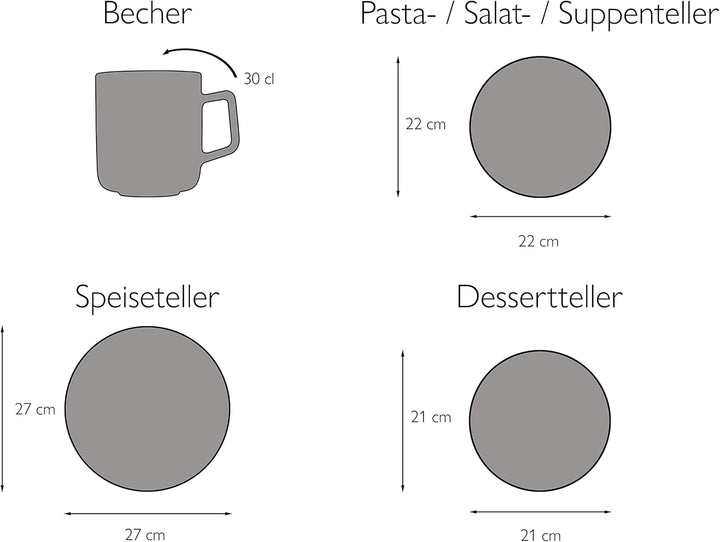 CreaTable, 20539, Serie Schiefer Black, Geschirrset, Kombiservice 16 teilig, Kombiservice
