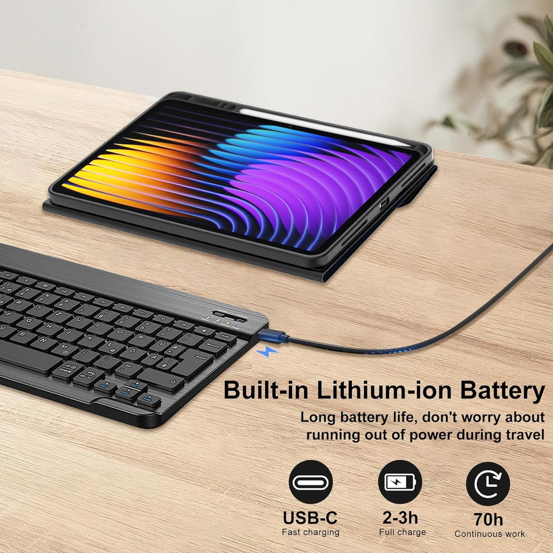 Tastatur Hülle mit Schutzfolie für Xiaomi Pad 7/ Pad 8/ Pad 7 Pro/Pad 8 Pro 11.2 Zoll, LED Bluetooth