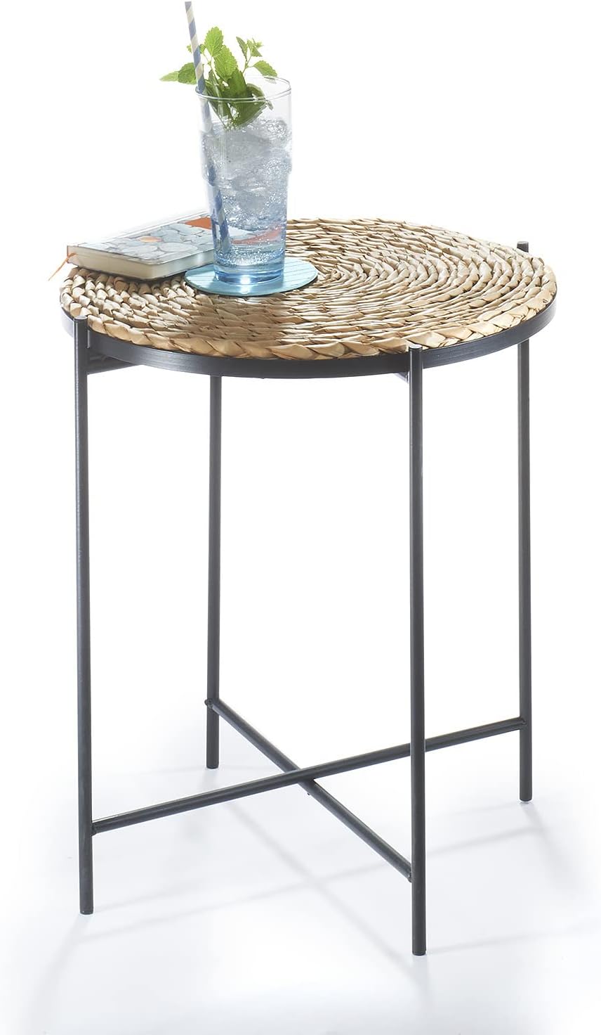 Kobolo Beistelltisch Coffee aus Seegras und Metall - Tablett - 38x38x45cm, 38x38x45