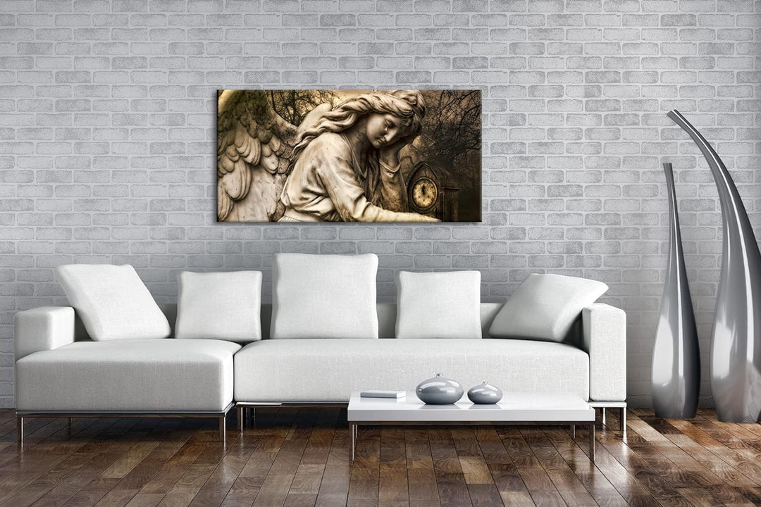 Weinender Engel Panorama 60x30 cm als Leinwandbild, Motiv fertig gerahmt auf Echtholzrahmen, Hochwer