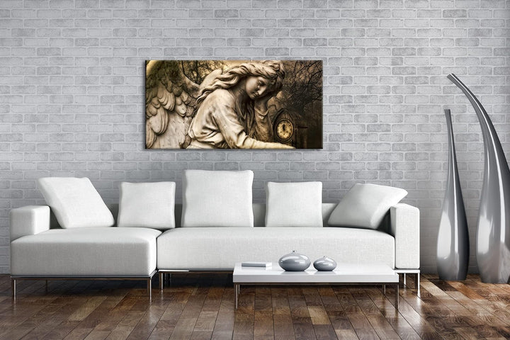 Weinender Engel Panorama 60x30 cm als Leinwandbild, Motiv fertig gerahmt auf Echtholzrahmen, Hochwer