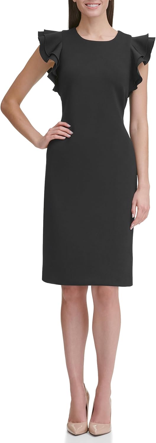 Tommy Hilfiger Damen Scuba Flatterärmeln Kleid 40 Schwarz, 40 Schwarz