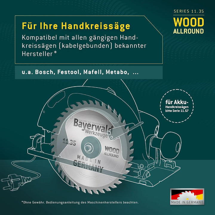 Bayerwald - HM Handkreissägeblatt für Holz - Ø 190 mm x 2,8 mm x 30 mm | Wechselzahn (30 Zähne/fein)