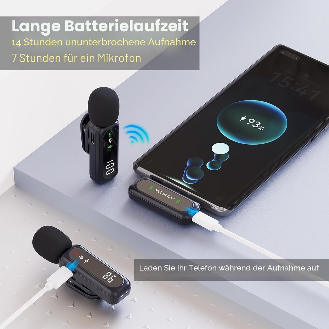 Kabelloses Lavalier-Mikrofon mit digitaler Batterieanzeige, 360° omnidirektionale Geräuschunterdrück