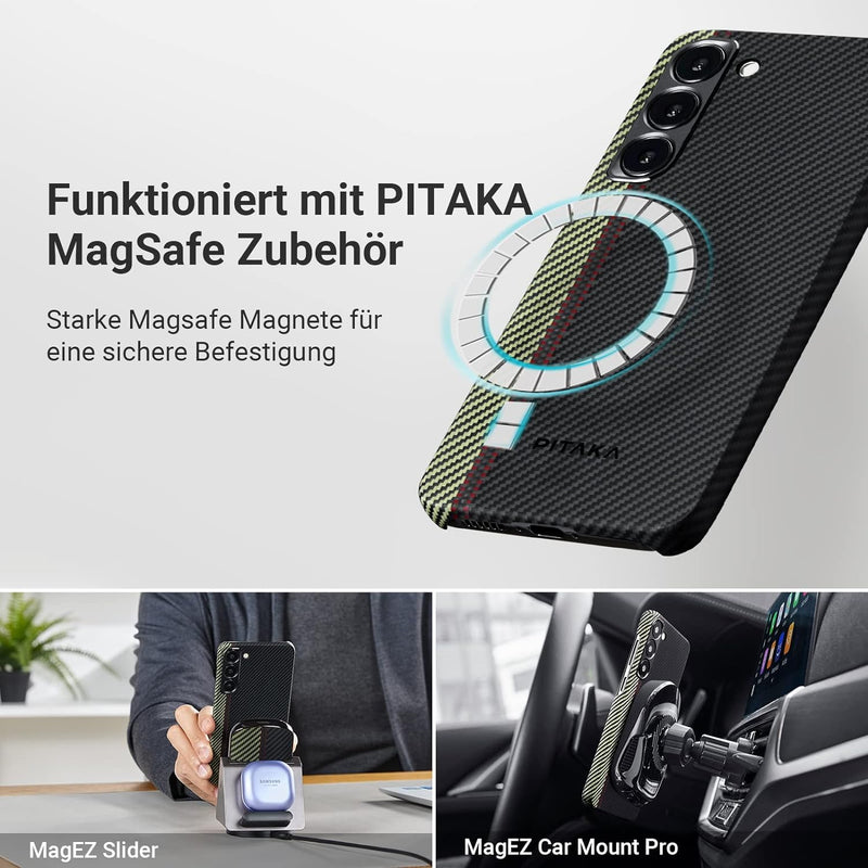 pitaka Magnetische Hülle für Samsung Galaxy S23 Plus Ultradünne Handyhülle aus 600D Aramidfaser Schu