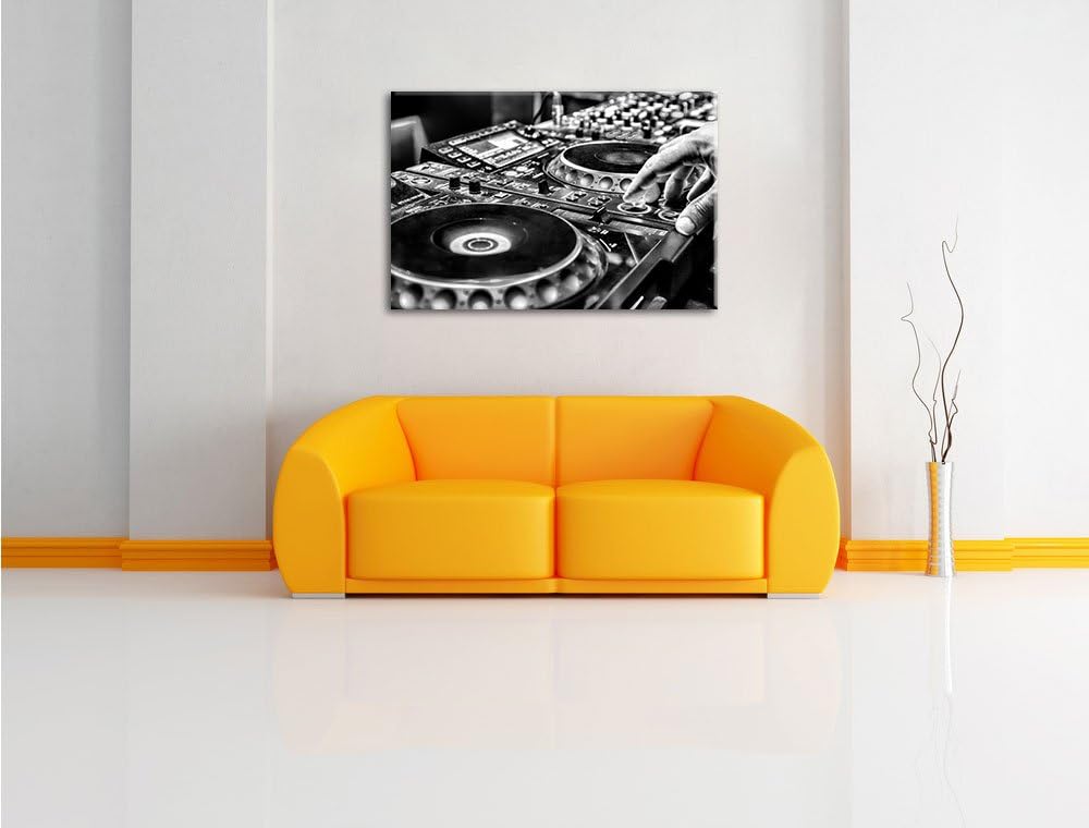 Pixxprint Modern beleuchteter DJ Pult als Leinwandbild/Grösse: 100x70 cm/Wandbild/Kunstdruck/fertig