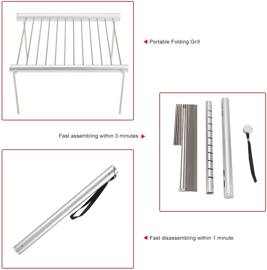 KSTE Tragbarer Grill, Grill Kompakt, Camping Grill - Klappgrill aus Edelstahl, tragbarer kompakter C
