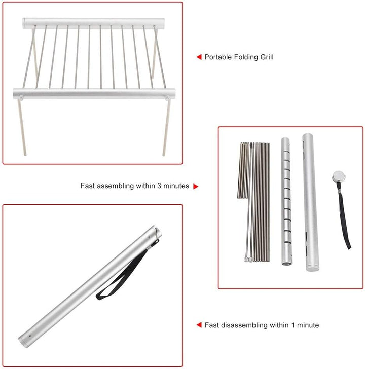 KSTE Tragbarer Grill, Grill Kompakt, Camping Grill - Klappgrill aus Edelstahl, tragbarer kompakter C