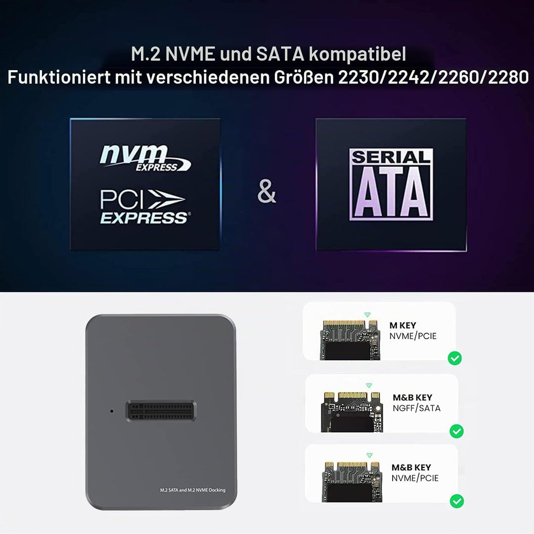 Zoravson M.2 NVME und SATA SSD Adapter USB 3.1 Gen 2 10Gbps Adapter und Gehäuse für externe Festplat