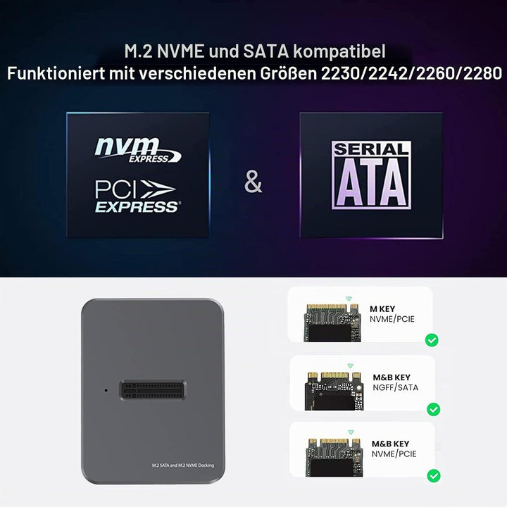 Zoravson M.2 NVME und SATA SSD Adapter USB 3.1 Gen 2 10Gbps Adapter und Gehäuse für externe Festplat