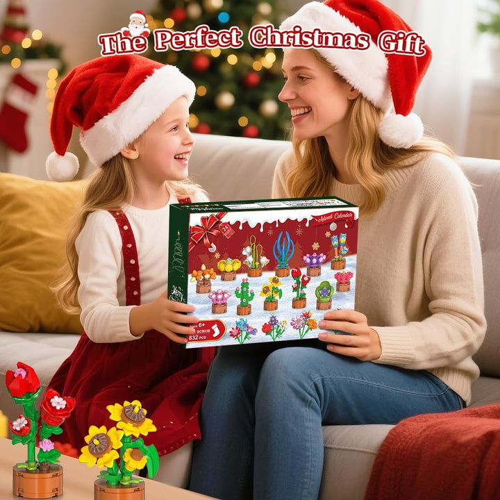 HOGOKIDS Adventskalender 2025 Blumen 3.6 Mini Bausatz - 24 Tage Weihnachten Countdown Sukkulenten Bo