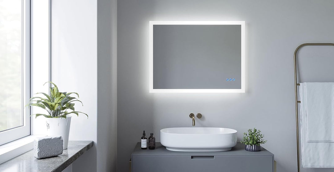 AQUABATOS 80x60 cm Badspiegel mit Beleuchtung Badezimmerspiegel LED Lichtspiegel Wandspiegel Energie