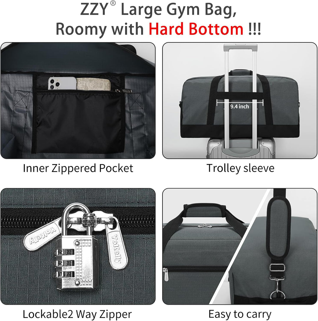ZZY 55L Sporttasche Herren Gym Sport Tasche - 25 Zoll Reisetasche Duffle Bag mit Hartboden für Woche