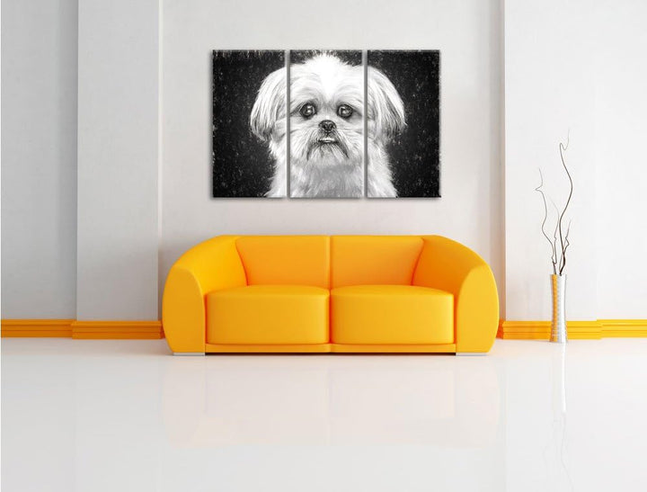 Pixxprint lustiger Kleiner Hund Kunst / 3-Teilig/Gesamtmass 120cm Leinwandbild bespannt auf Holzrahm