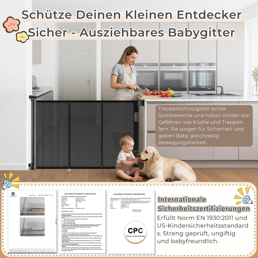 Ycozy Treppenschutzgitter Türschutzgitter Ausziehbar mit Stützstangen Treppenschutzrollo Türgitter B