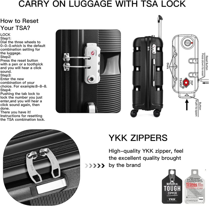 KONO Koffer Handgepäck Trolley 55cm Reisekoffer mit TSA Schloss und 4 Zwillingsrollens, Modisch und