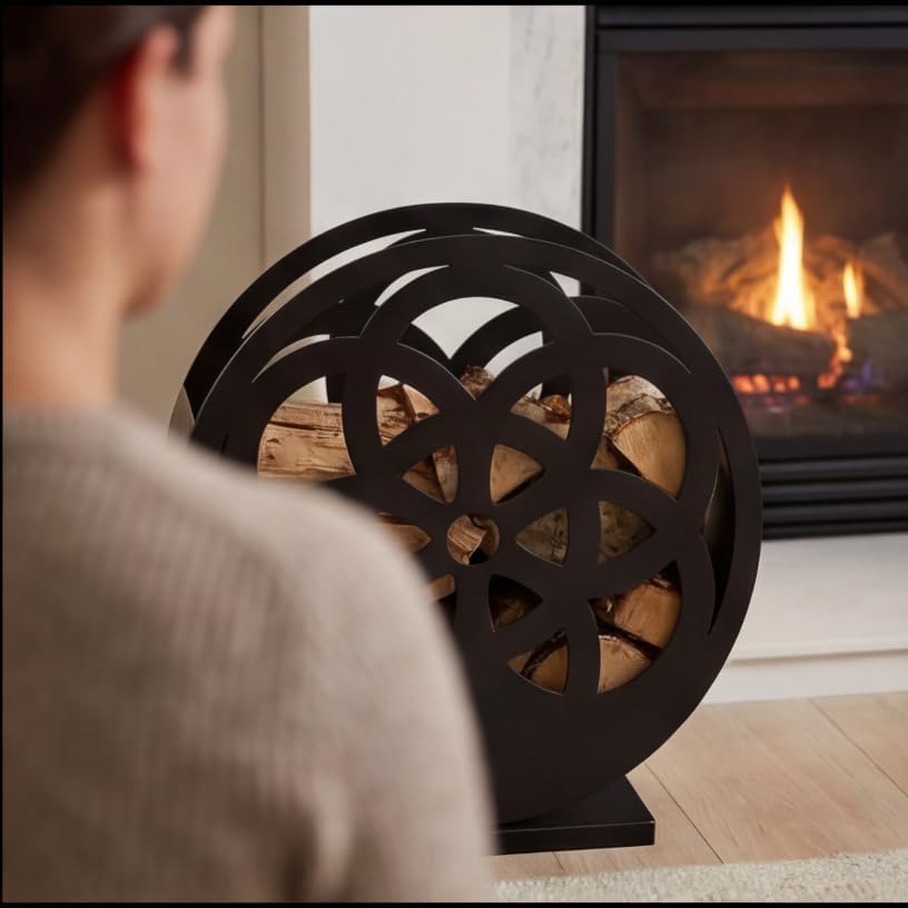 Kapaga – Kaminholzregal – runder Metallständer 60 x 25 x 60 cm – Metall, Schwarz Loft-Holzkorb am Ka