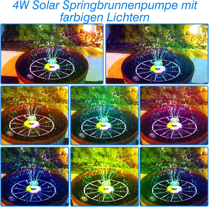 AISITIN 4W LED Solar Springbrunnen für Aussen mit Fernbedienung, Solar Schwimmender Fontäne Pumpe mi