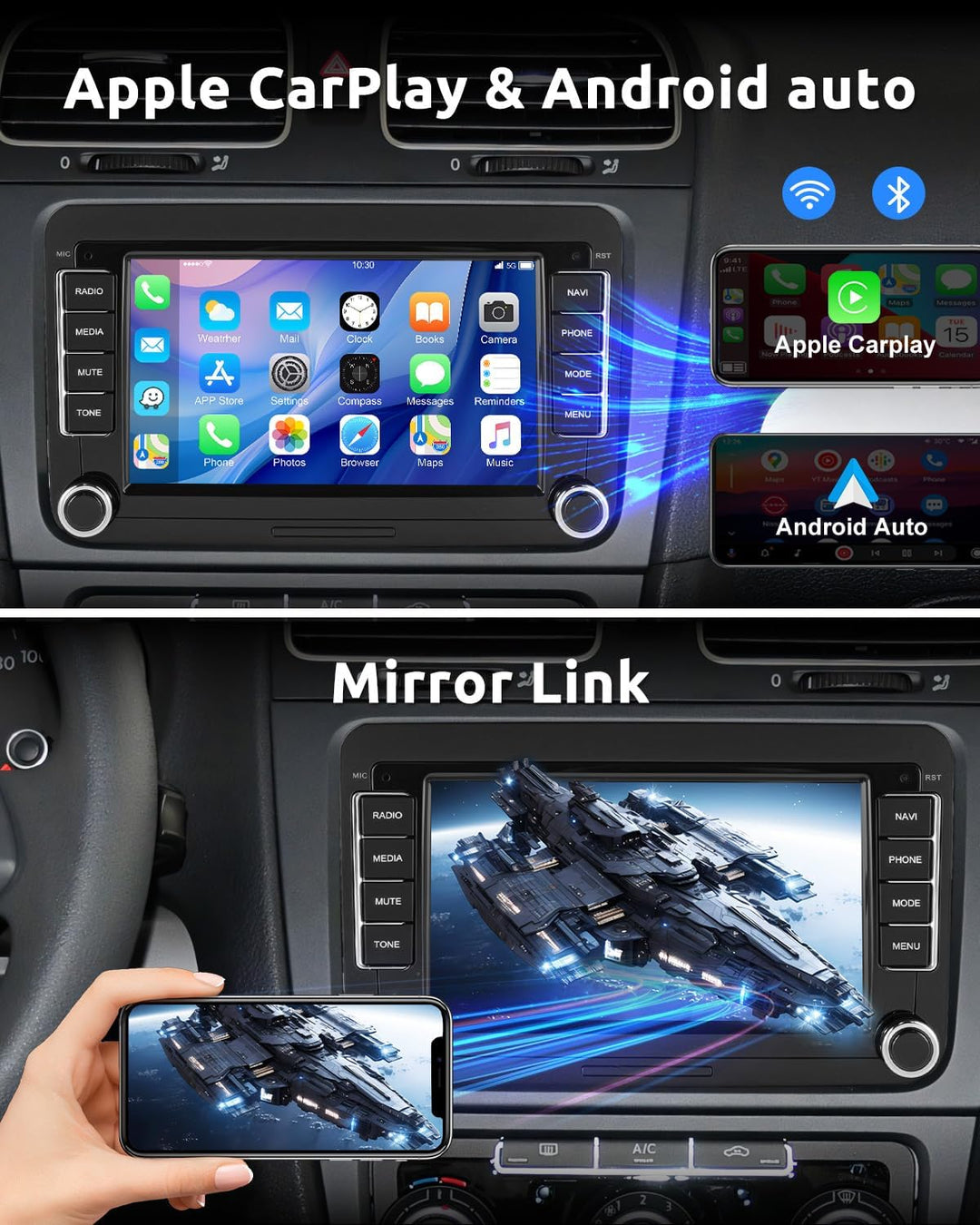 ESSGOO Android15 4+64G Wireless CarPlay Androidd Auto Autoradio Für VW Golf MK5 MK6 Polo Caddy Passa