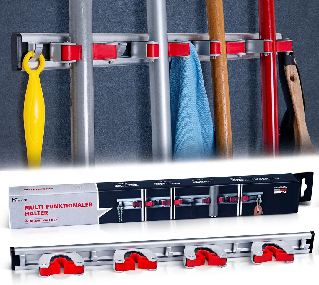 Generisch 2 Stück Besenhalter Wand Aluminium – 4 Halter & 5 Haken – grosser Gerätehalter rostfrei &