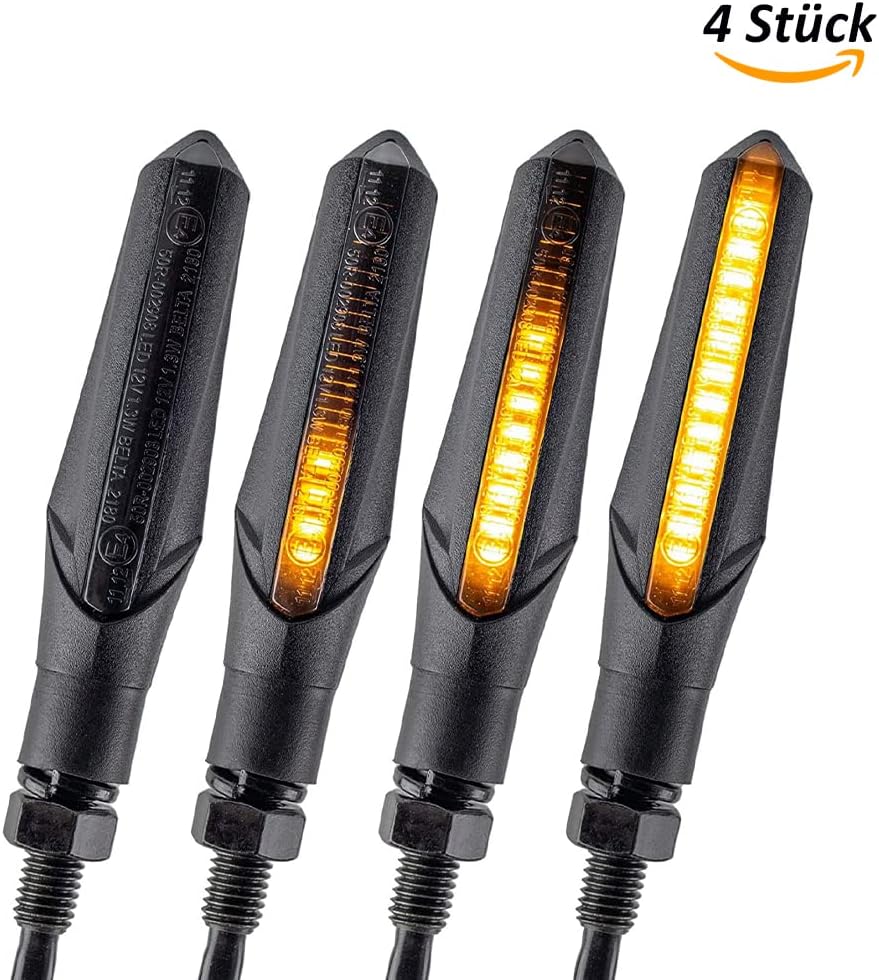 E Mark Led Motorrad Laufeffekt Blinker mit Relais Lauflicht Sequentiell Schwarz Universal Quad ATV L