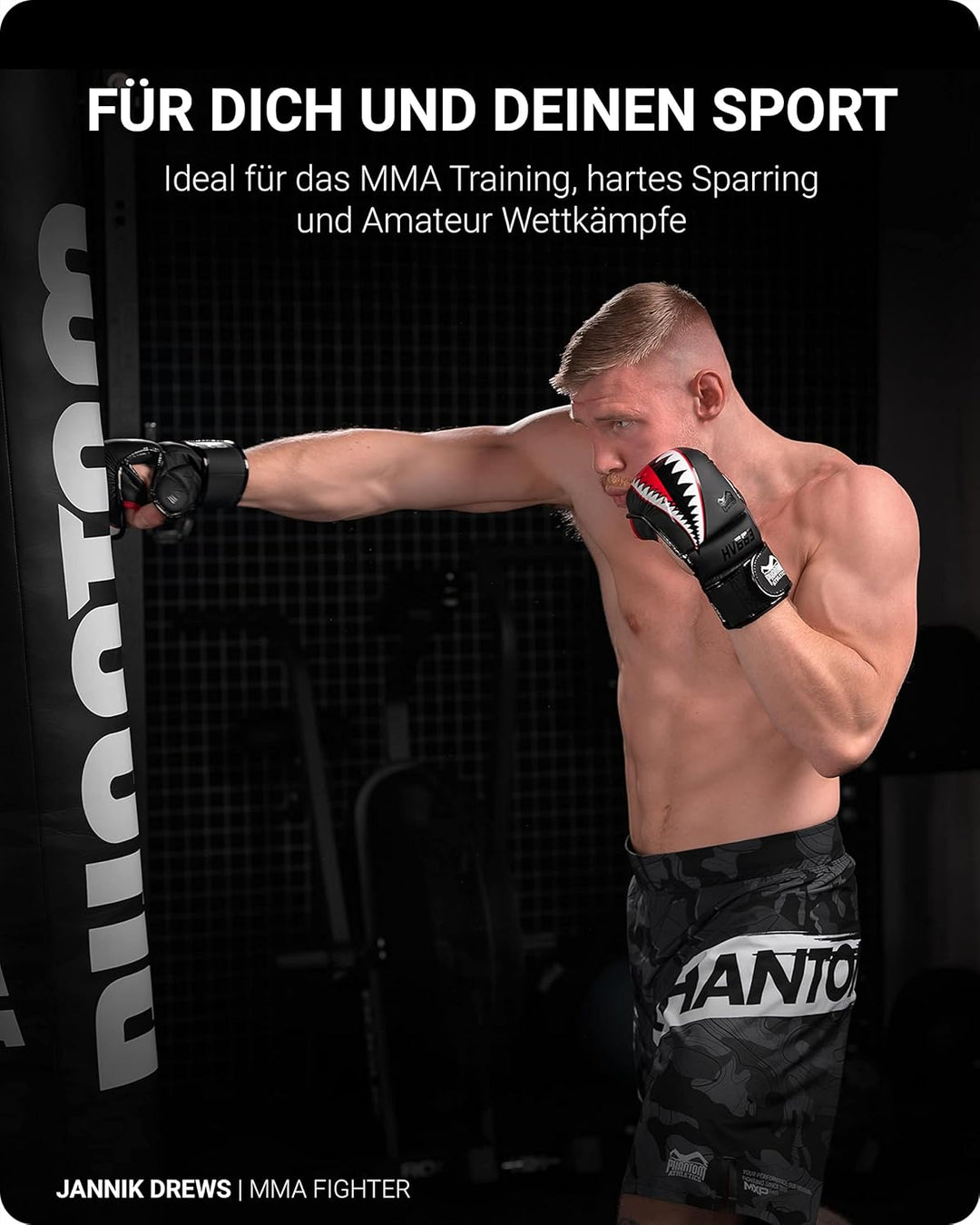Phantom MMA Handschuhe APEX | Profi Gloves für Sparring, Fight, Boxen, Freefight Fight Squad - Schwa