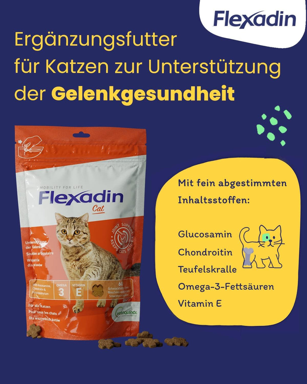 Flexadin® Cat | Für die Gelenkgesundheit von Katzen | mit Glucosamin, Chondroitin, Omega-3 &amp; Teufels