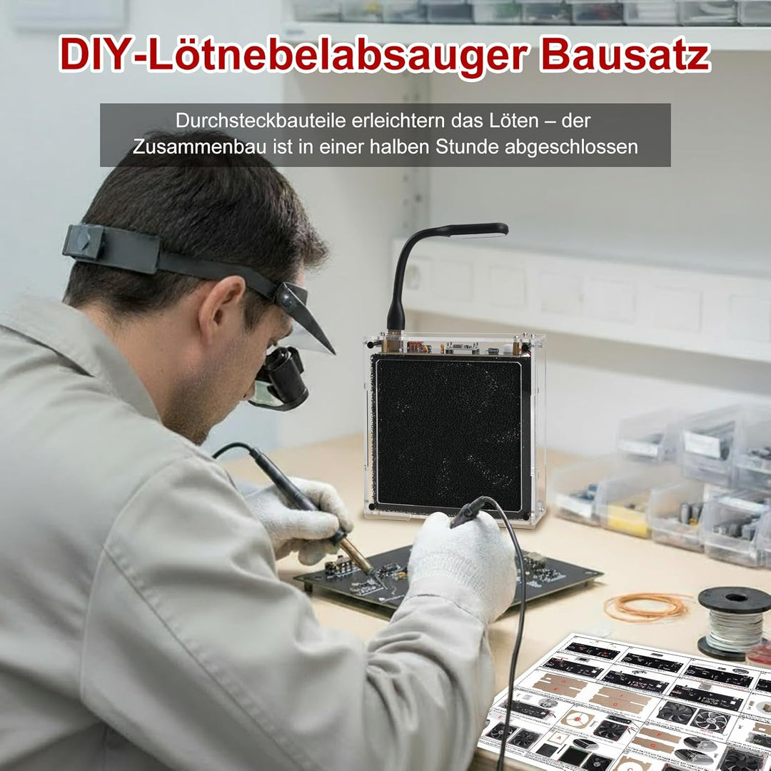 Löt Bausatz, DIY Lötnebelabsauger Lötprojekt-Set, Lötrauchabsorber-Set mit LED-Beleuchtung & Filtern