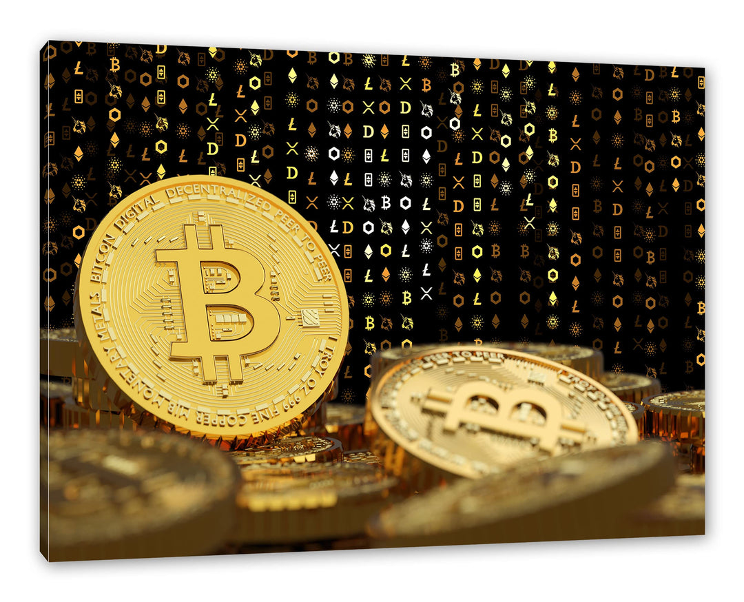 Pixxprint Bitcoin BTC Kryptowährung als Leinwandbild | Grösse: 100x70 cm | Wandbild | Kunstdruck | f