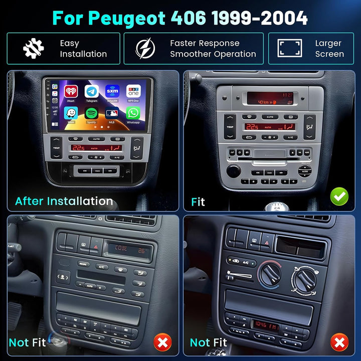 Hikity 4+64GB Android 15 Autoradio für Peugeot 406 1999-2004 Mit Wireless Carplay Android Auto, 9 Zo