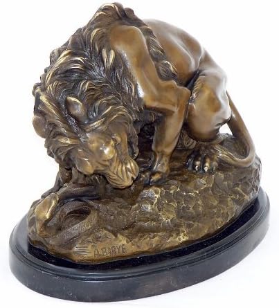 Kunst & Ambiente - Antoine-Louis Barye - Lion and Serpent - Löwe mit Schlange - signiert - Skulptur